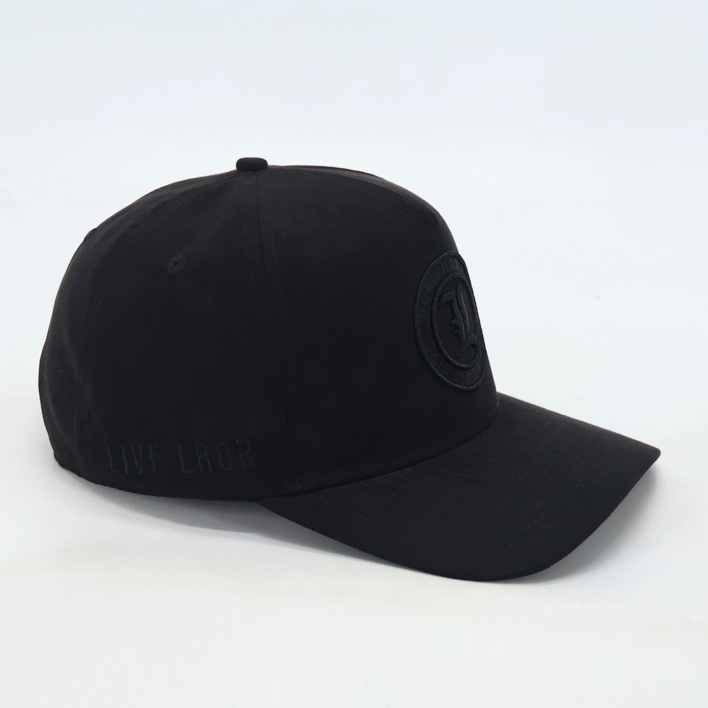 Black cap with a logo on a white background