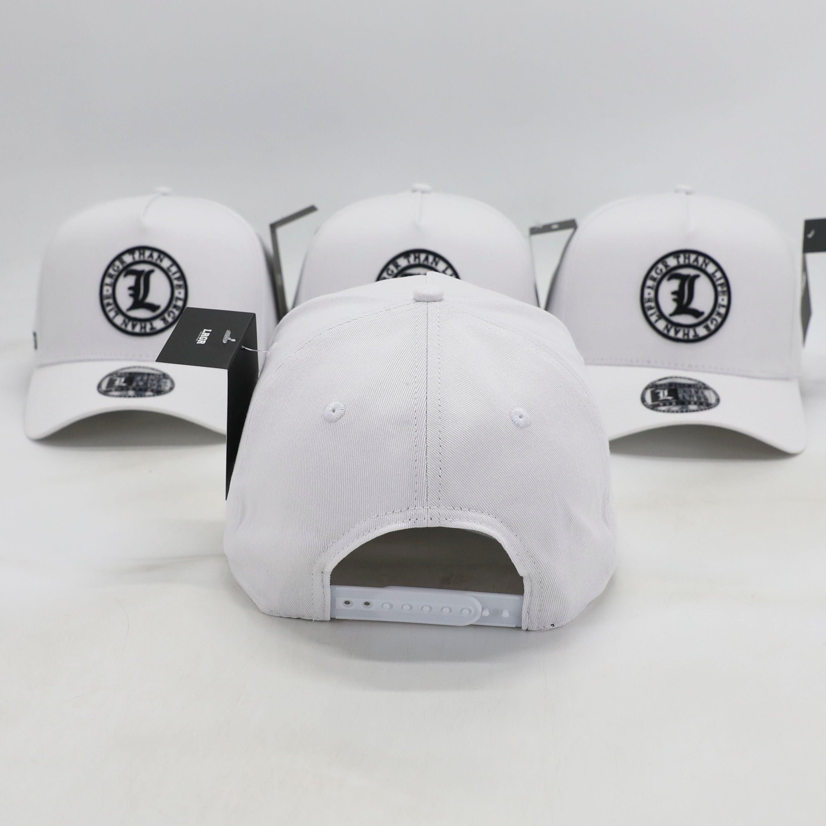 White baseball caps with a logo on a white background