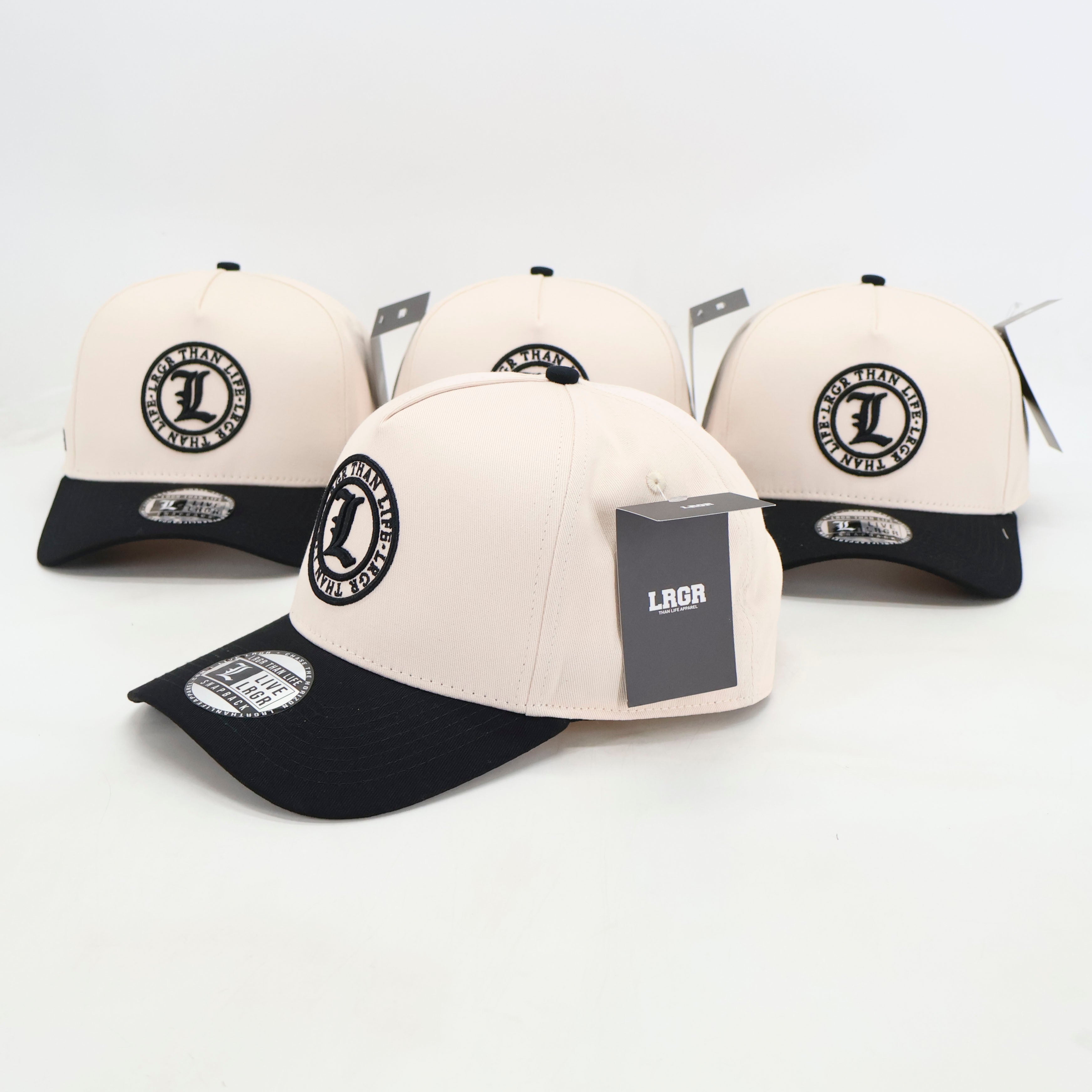Four baseball caps with a brand logo on a white background