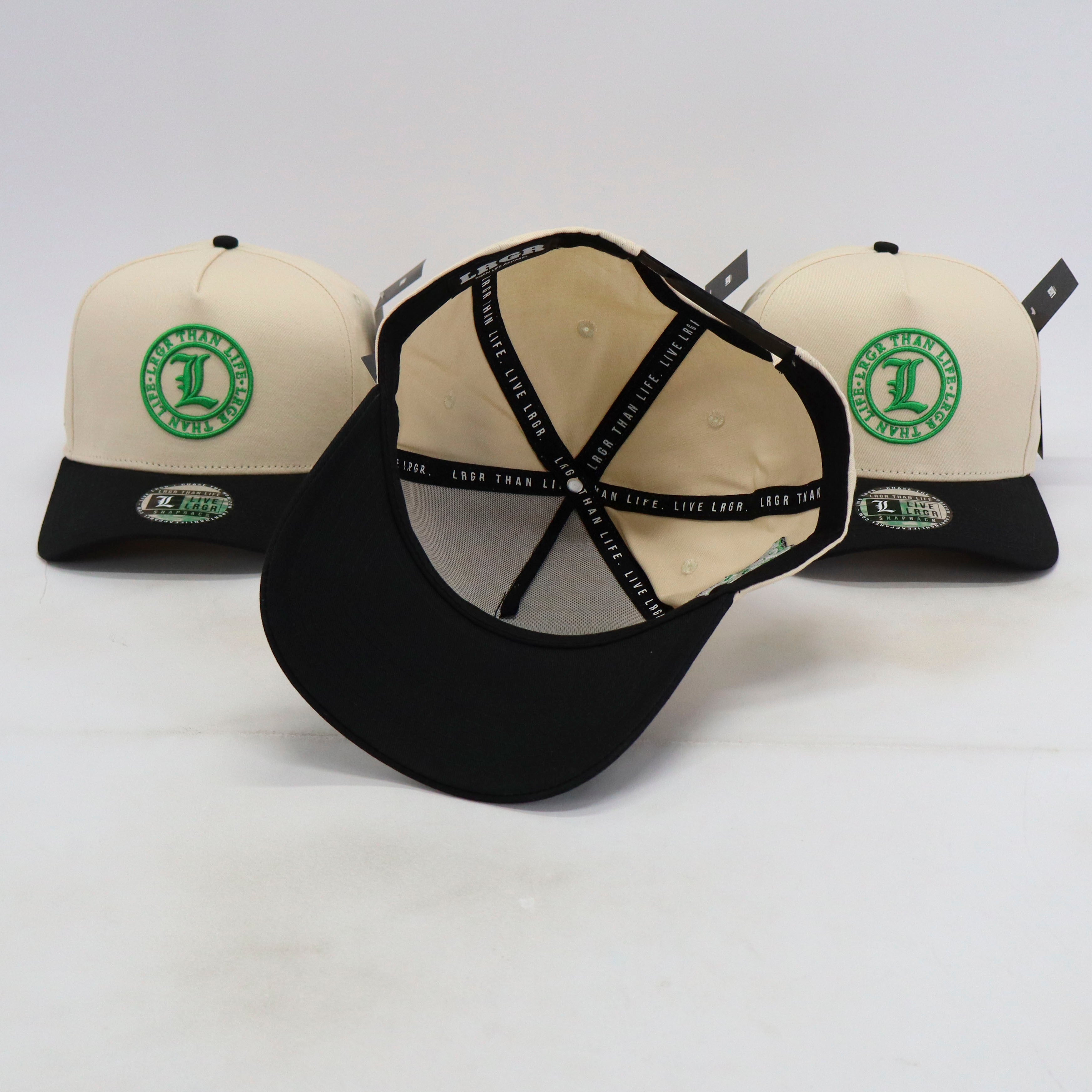 Three caps with a logo on a white background